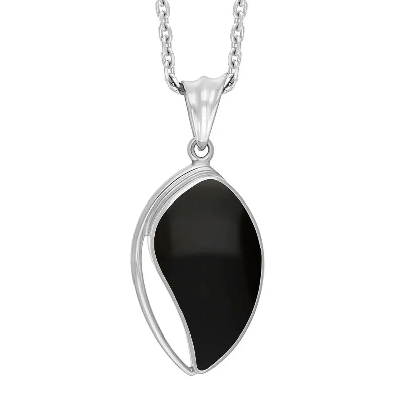 Sterling Silver Whitby Jet Leaf Shape Open Frame Necklace D