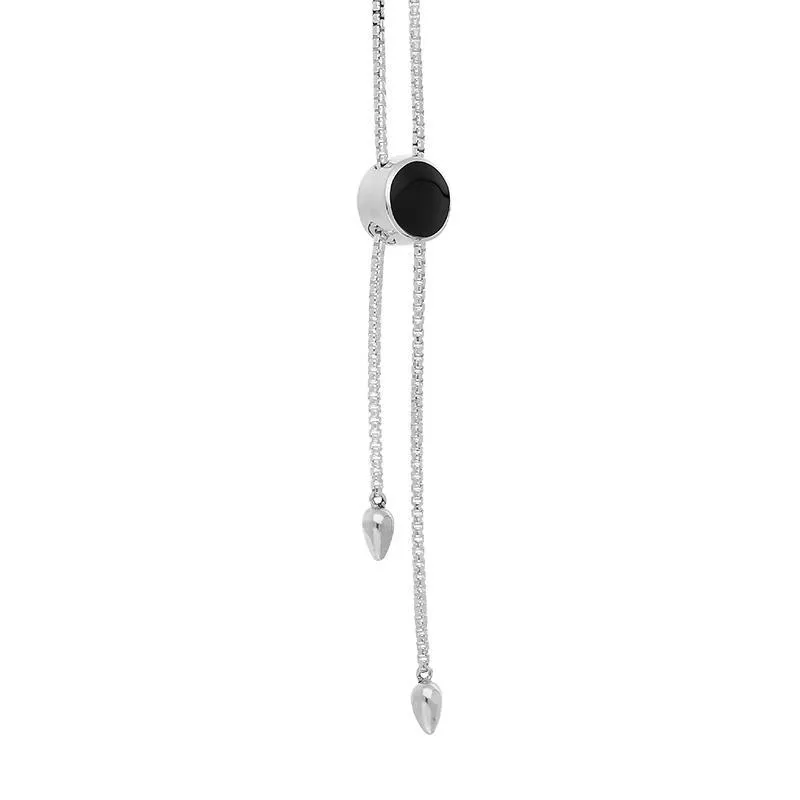 Sterling Silver Whitby Jet Lineaire Round Stone Adjustable Necklace