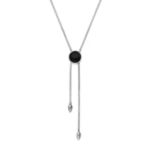 Sterling Silver Whitby Jet Lineaire Round Stone Adjustable Necklace