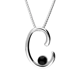 Sterling Silver Whitby Jet Love Letters Initial C Necklace