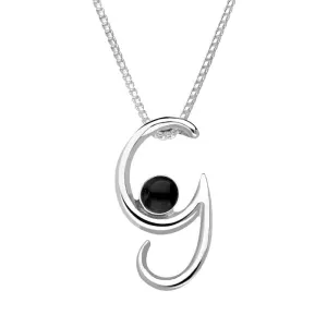 Sterling Silver Whitby Jet Love Letters Initial G Necklace