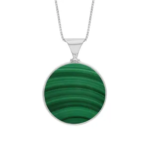 Sterling Silver Whitby Jet Malachite Queens Jubilee Hallmark Double Sided Round Necklace D