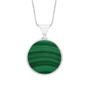 Sterling Silver Whitby Jet Malachite Queens Jubilee Hallmark Double Sided Round Necklace D