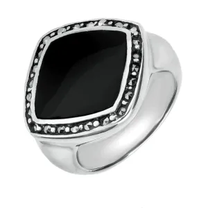 Sterling Silver Whitby Jet Marcasite Rhombus Framed Ring