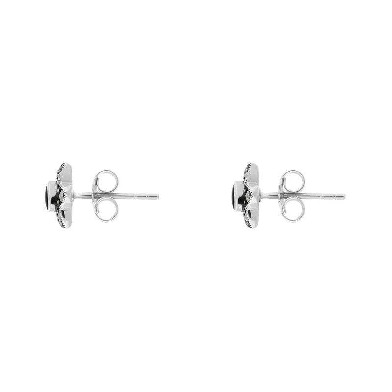 Sterling Silver Whitby Jet Marcasite Six Point Star Stud Earrings