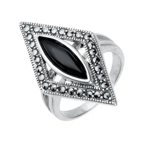 Sterling Silver Whitby Jet Marcasite Triangle Ring
