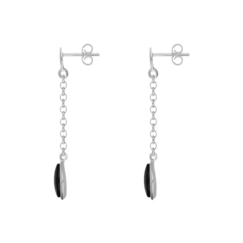 Sterling Silver Whitby Jet Marquise Chain Drop Earrings