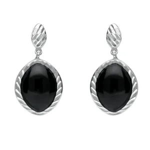 Sterling Silver Whitby Jet Marquise Drop Earrings