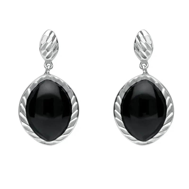 Sterling Silver Whitby Jet Marquise Drop Earrings