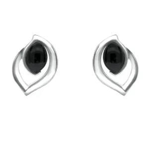 Sterling Silver Whitby Jet Marquise Flame Stud Earrings