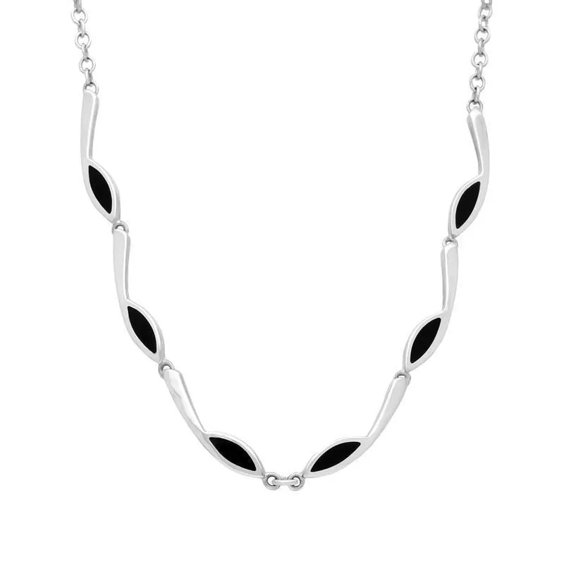 Sterling Silver Whitby Jet Marquise Link Toscana Necklace
