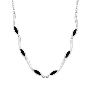 Sterling Silver Whitby Jet Marquise Link Toscana Necklace