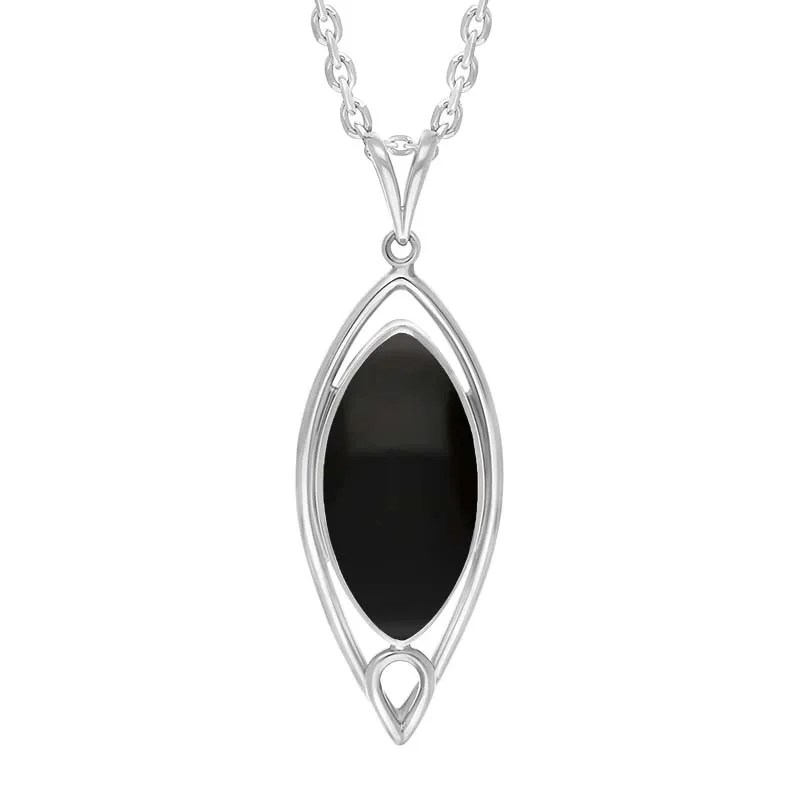 Sterling Silver Whitby Jet Marquise Open Frame Necklace