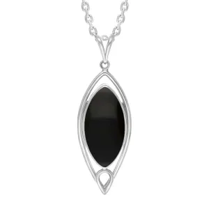 Sterling Silver Whitby Jet Marquise Open Frame Necklace