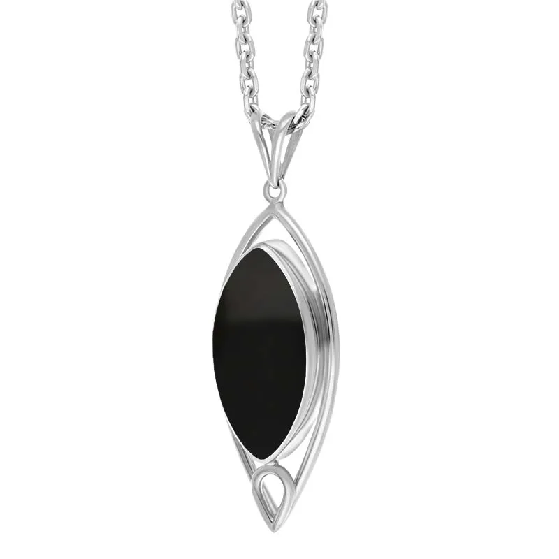 Sterling Silver Whitby Jet Marquise Open Frame Necklace