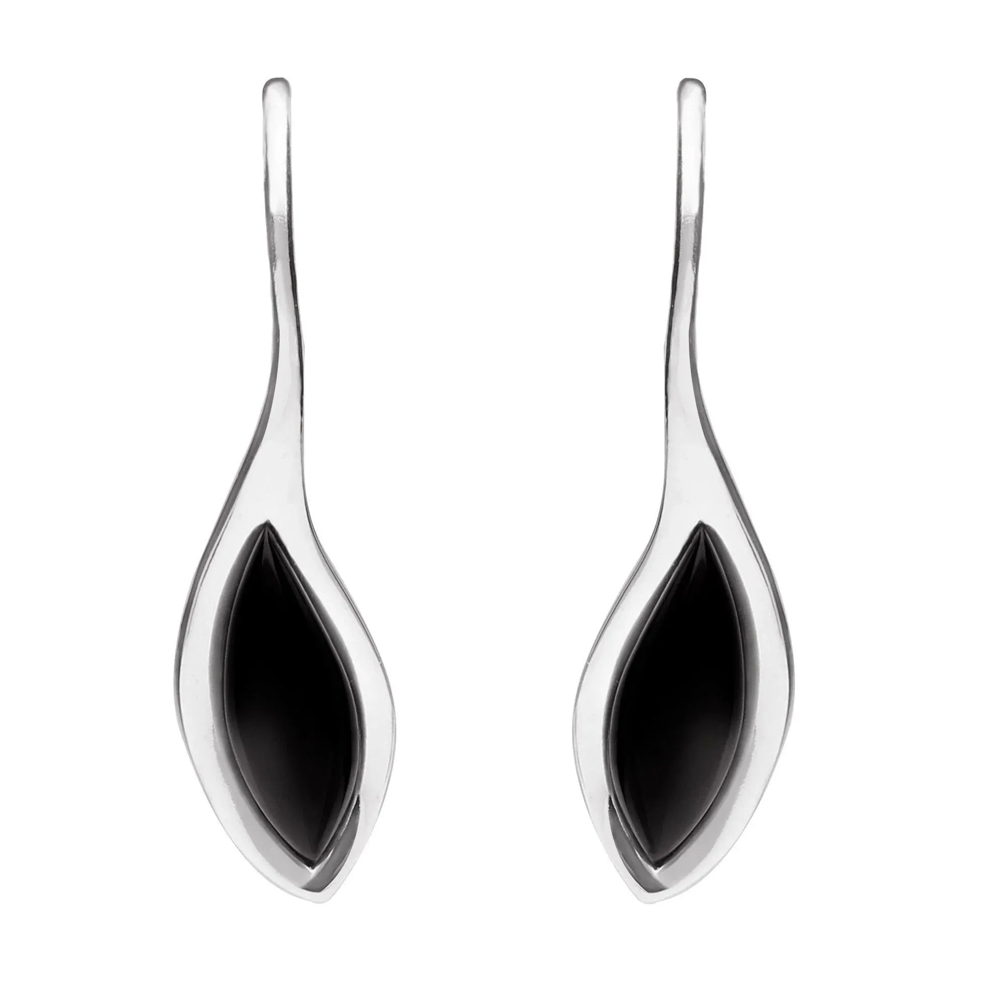 Sterling Silver Whitby Jet Marquise Overlap Hook Earrings