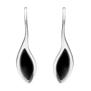 Sterling Silver Whitby Jet Marquise Overlap Hook Earrings