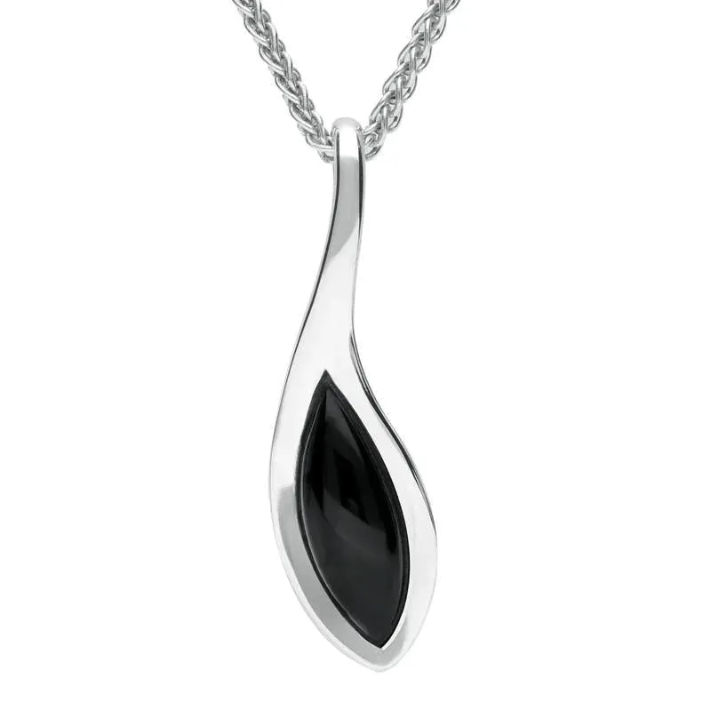 Sterling Silver Whitby Jet Marquise Overlap Necklace