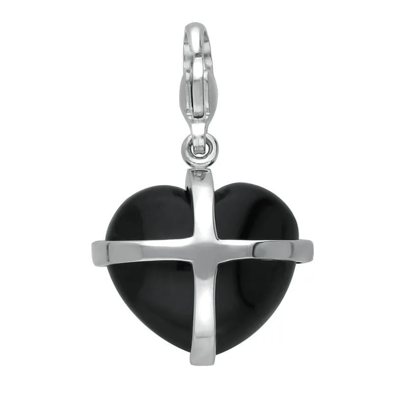 Sterling Silver Whitby Jet Medium Cross Heart Charm