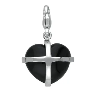 Sterling Silver Whitby Jet Medium Cross Heart Charm