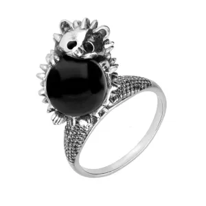 Sterling Silver Whitby Jet Medium Hedgehog Ring
