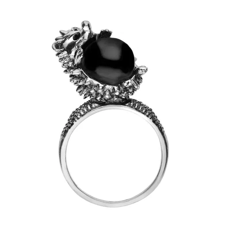 Sterling Silver Whitby Jet Medium Hedgehog Ring