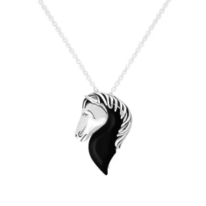 Sterling Silver Whitby Jet Medium Horse Head Necklace