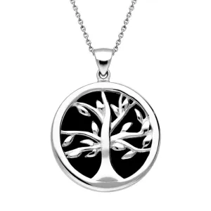 Sterling Silver Whitby Jet Medium Round Tree of Life Necklace