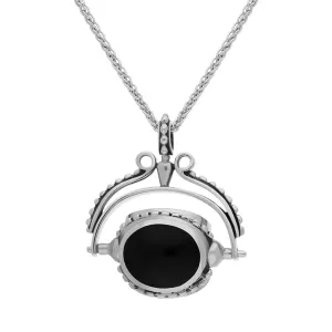 Sterling Silver Whitby Jet Mother Of Pearl Blue John Swivel Fob Necklace