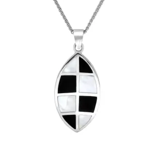 Sterling Silver Whitby Jet Mother of Pearl Eight Stone Curved Marquise Necklace