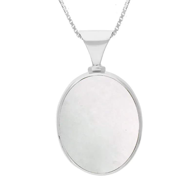 Sterling Silver Whitby Jet Mother of Pearl Hallmark Double Sided Oval Necklace