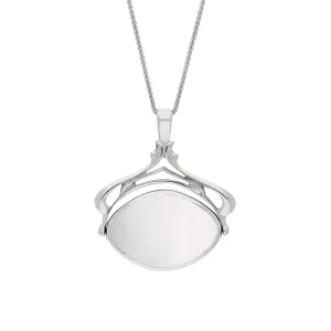 Sterling Silver Whitby Jet Mother Of Pearl Marquise Swivel Fob Necklace