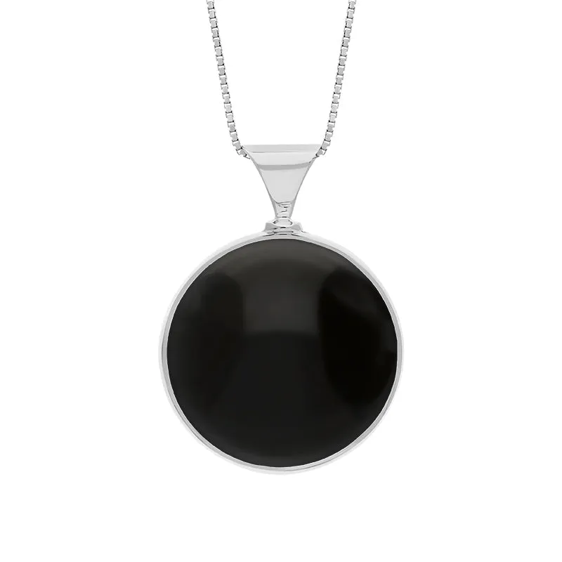 Sterling Silver Whitby Jet Mother of Pearl Queens Jubilee Hallmark Double Sided Round Necklace D