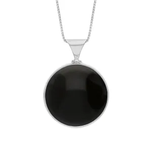 Sterling Silver Whitby Jet Mother of Pearl Queens Jubilee Hallmark Double Sided Round Necklace D