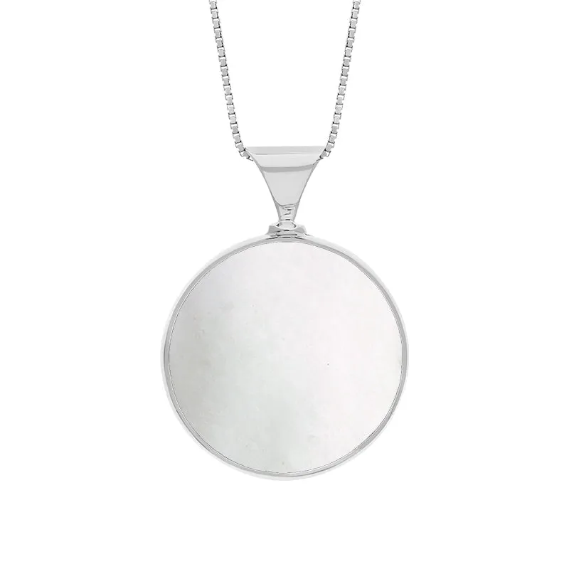 Sterling Silver Whitby Jet Mother of Pearl Queens Jubilee Hallmark Double Sided Round Necklace D