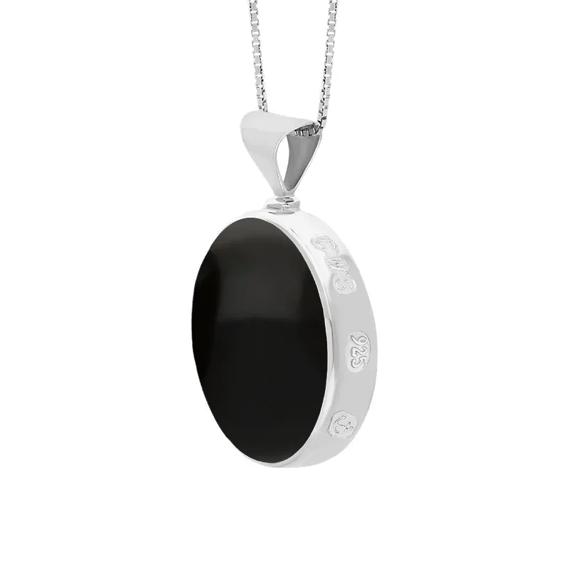 Sterling Silver Whitby Jet Mother of Pearl Queens Jubilee Hallmark Double Sided Round Necklace D