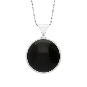 Sterling Silver Whitby Jet Mother of Pearl Queens Jubilee Hallmark Double Sided Round Necklace D