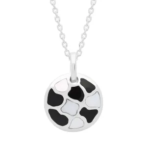 Sterling Silver Whitby Jet Mother of Pearl Small Round Pendant Necklace D