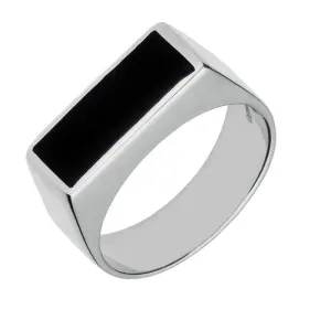 Sterling Silver Whitby Jet Oblong Flat Top Signet Ring