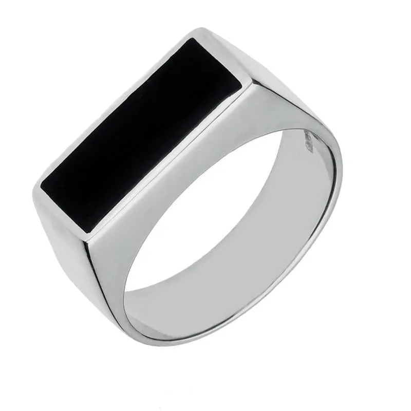 Sterling Silver Whitby Jet Oblong Flat Top Signet Ring