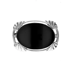 Sterling Silver Whitby Jet Oblong Oval Shaped Brooch