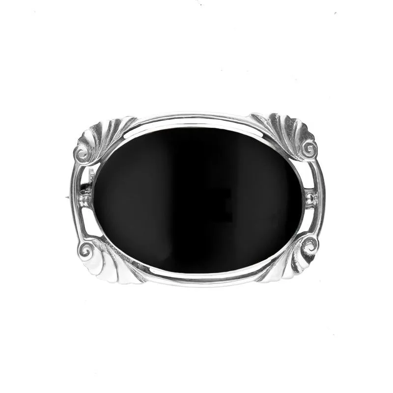 Sterling Silver Whitby Jet Oblong Oval Shaped Brooch