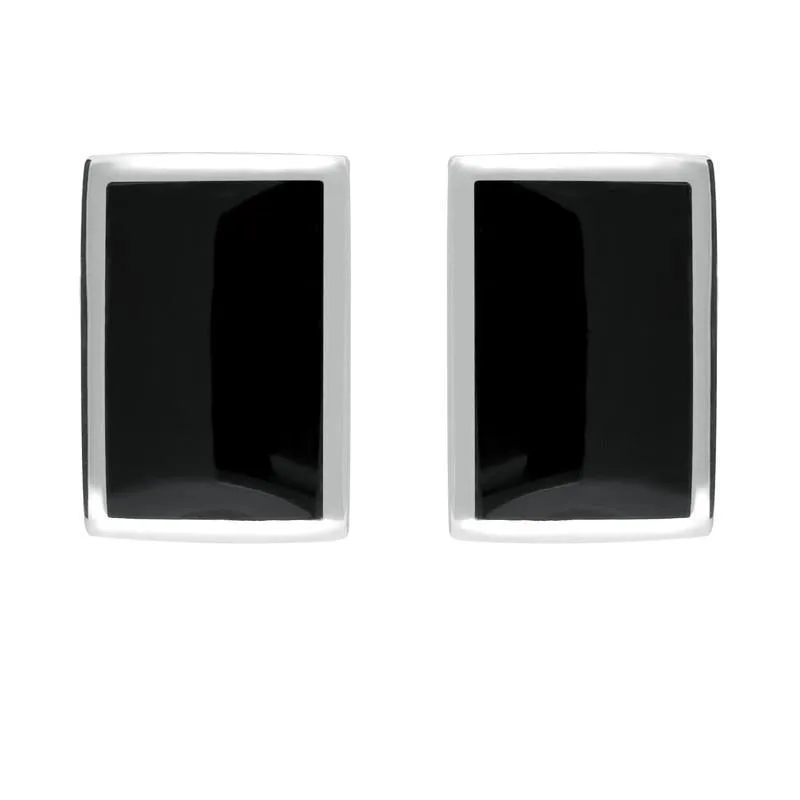 Sterling Silver Whitby Jet Oblong Stud Earrings