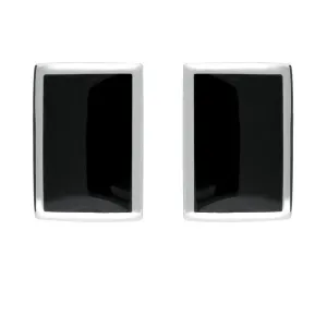 Sterling Silver Whitby Jet Oblong Stud Earrings