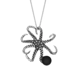 Sterling Silver Whitby Jet Octopus Necklace