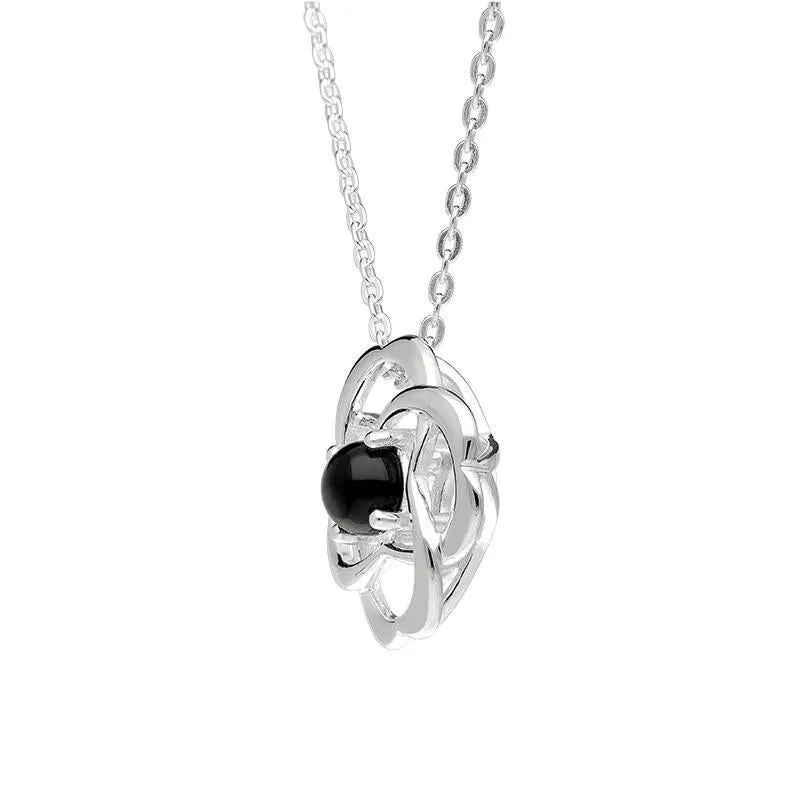 Sterling Silver Whitby Jet Open Round Flower Necklace