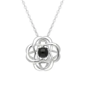 Sterling Silver Whitby Jet Open Round Flower Necklace