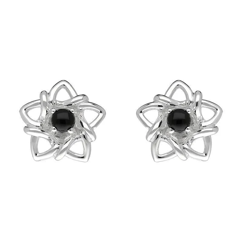 Sterling Silver Whitby Jet Open Star Flower Two Piece Set