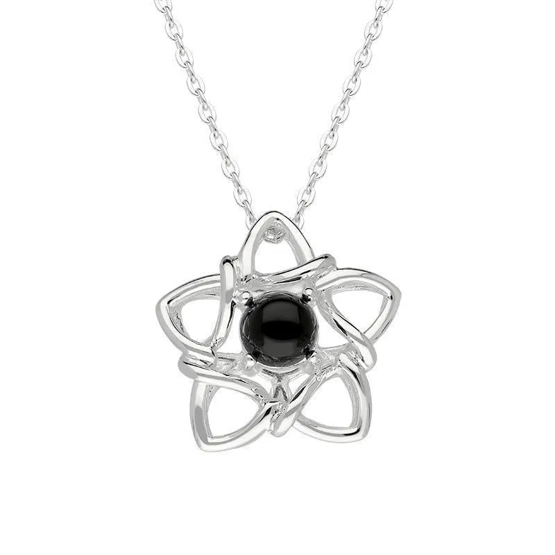 Sterling Silver Whitby Jet Open Star Flower Two Piece Set