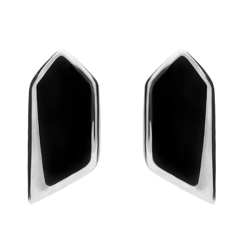 Sterling Silver Whitby Jet Organic Abstract Pentagon Stud Earrings